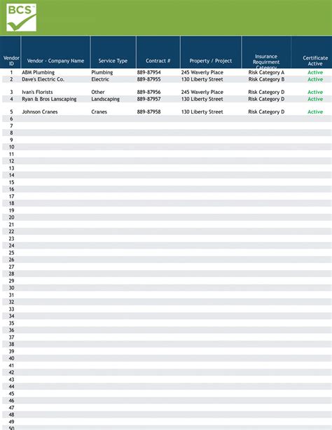 COI Tracking Templates Example