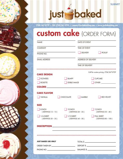 Cake Order Form Design Example