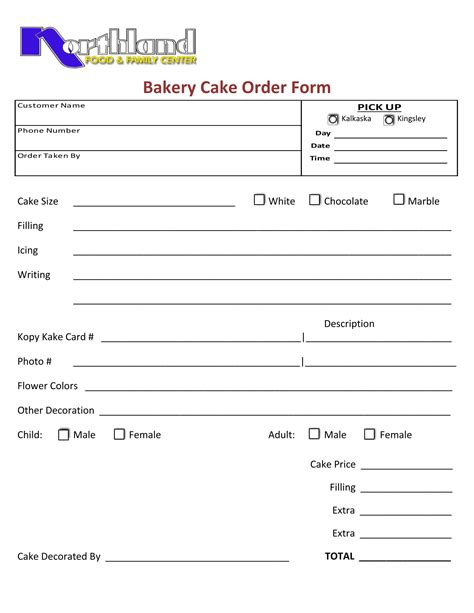 Cake Order Form for Bakeries Example