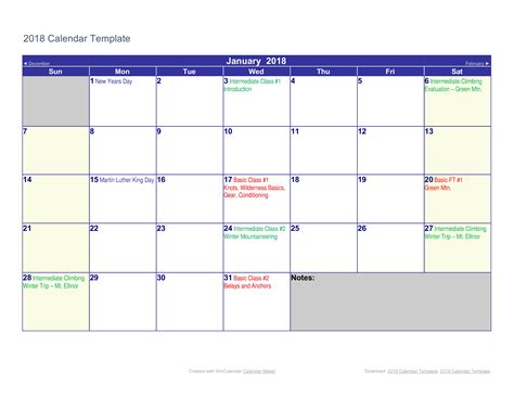 Calendar Template Example