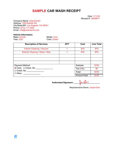 Car Wash Invoice Template