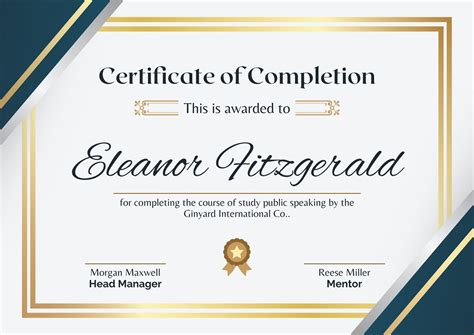 Certificate Of Completion Template