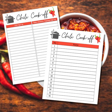 Chili Cook Off Sign Up Sheet