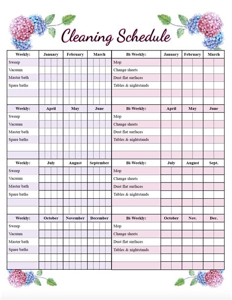 Cleaning Schedule Printable