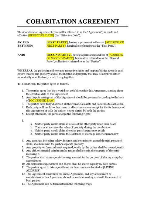 Cohabitation Agreement Document