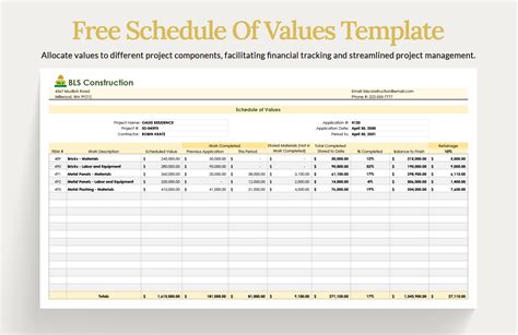 Components Of A Schedule Of Values Template