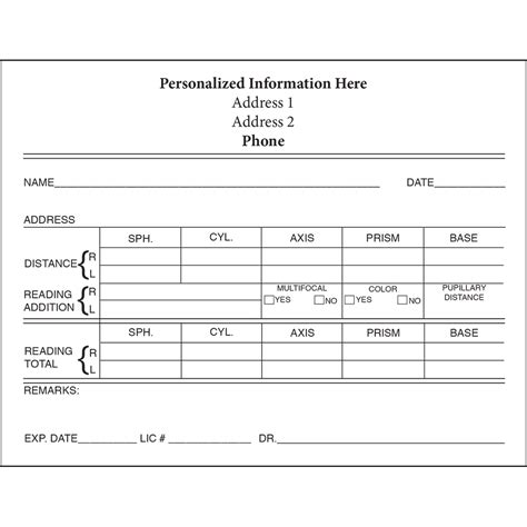 Components of a Printable Eye Prescription Template