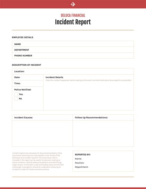 Components of an Incident Report Template