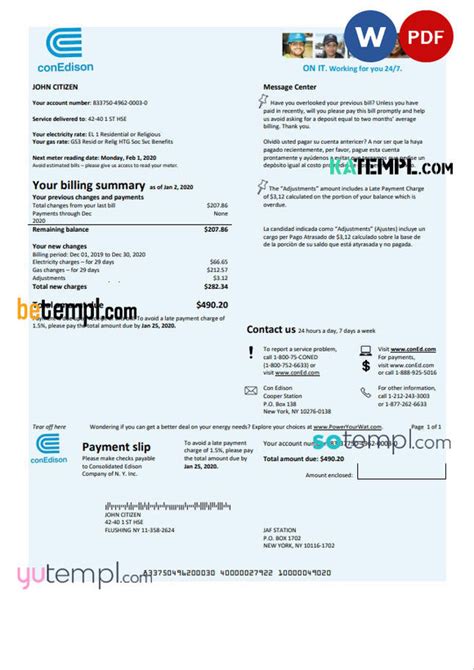 Con Edison Utility Bill Template Example