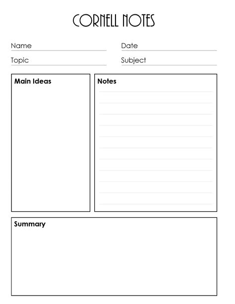 Cornell Notes Template Word