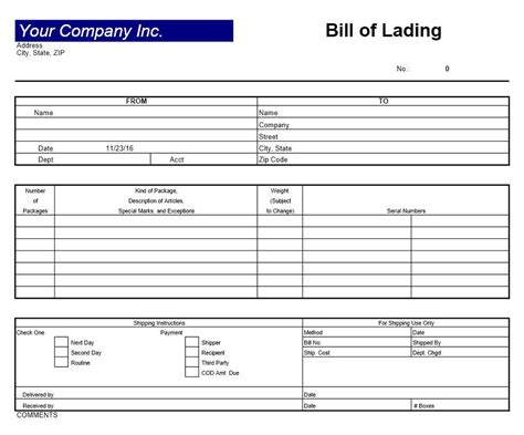 Create BOL Template Excel