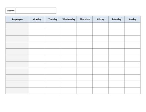 Create Blank Printable Work Schedule