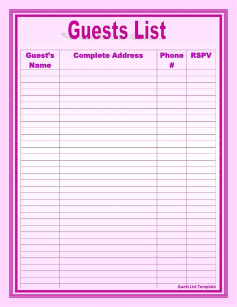 Steps to Create a Printable Guest List Template