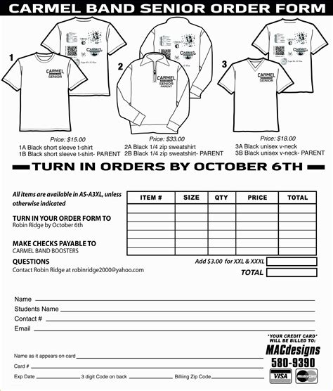 Create Printable T Shirt Order Form Template