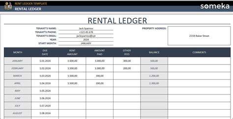 Create Rental Ledger Template in Excel