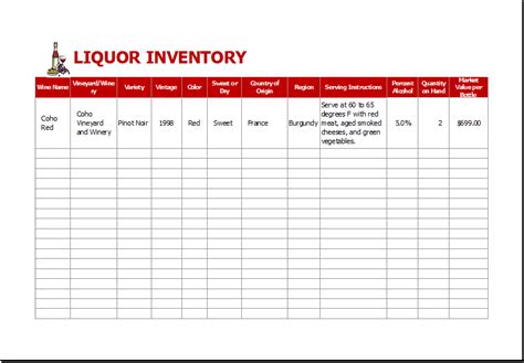 Creating Liquor Inventory Spreadsheet Template