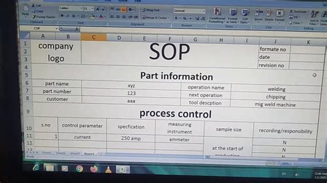 Creating SOP in Excel