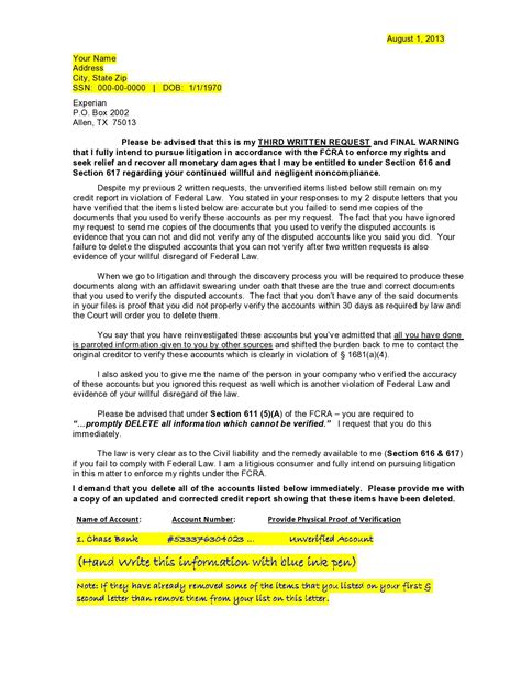 Credit Repair Dispute Letter