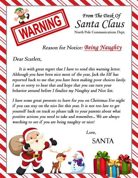 Description of Customizable Santa Warning Letter