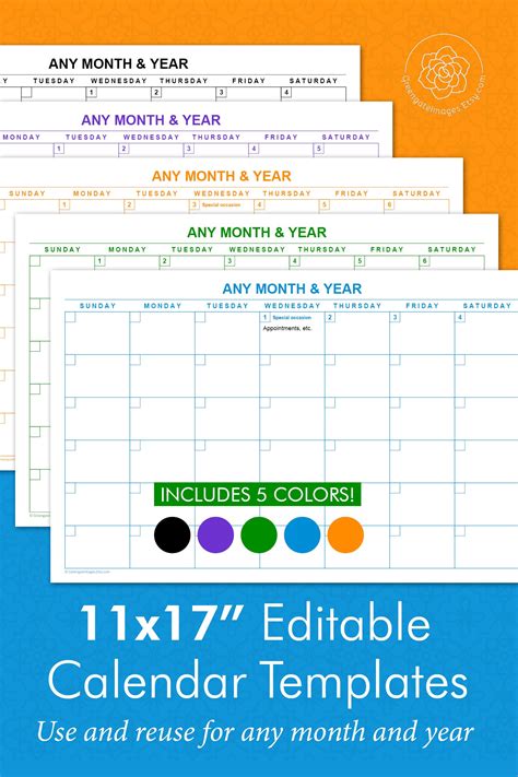 Customizing 11x17 Printable Calendar Template