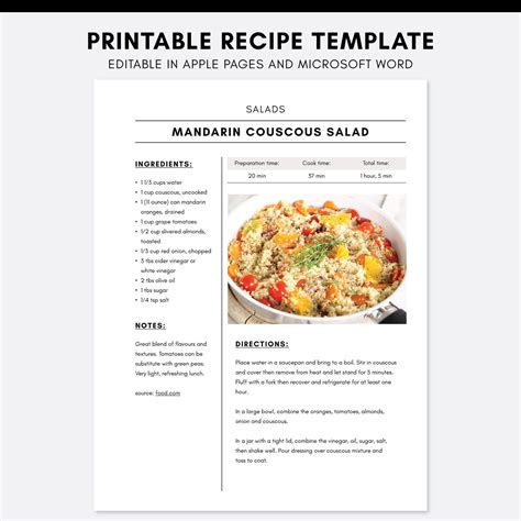 Customizing Microsoft Word Recipe Template