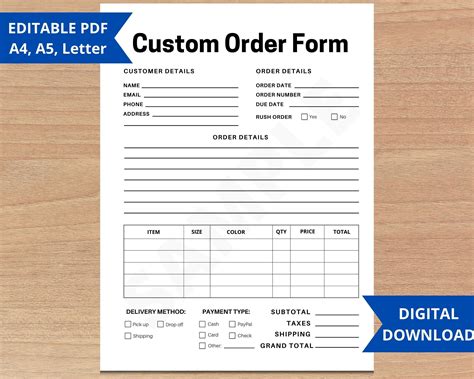 Customizing Order Sheet Template