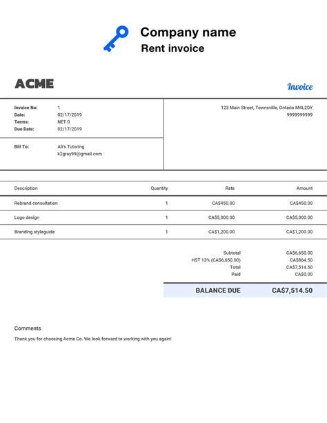 Customizing Rental Invoice Template