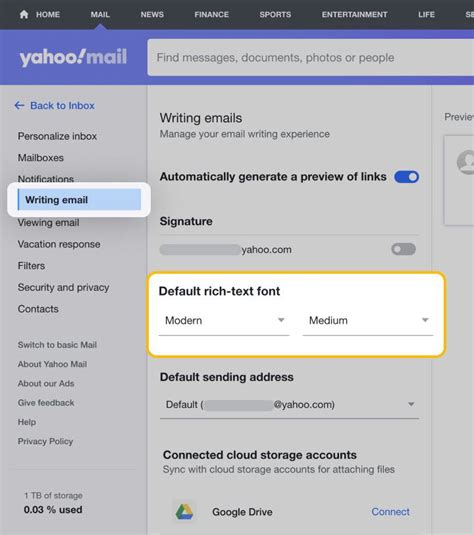 Customizing Yahoo Mail