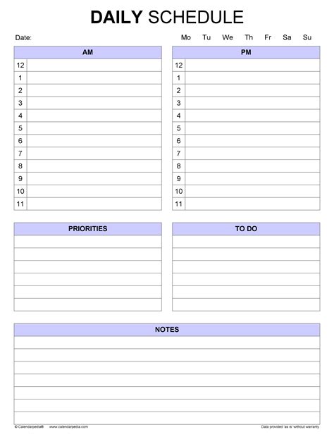 Daily Schedule Templates for Google Sheets