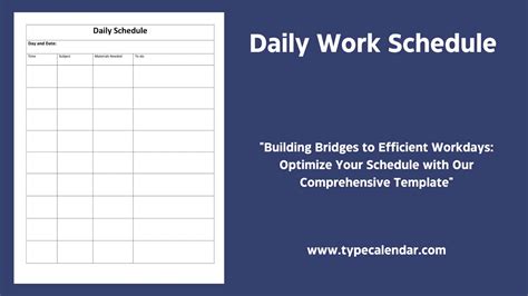 Description of Daily Work Schedule Template