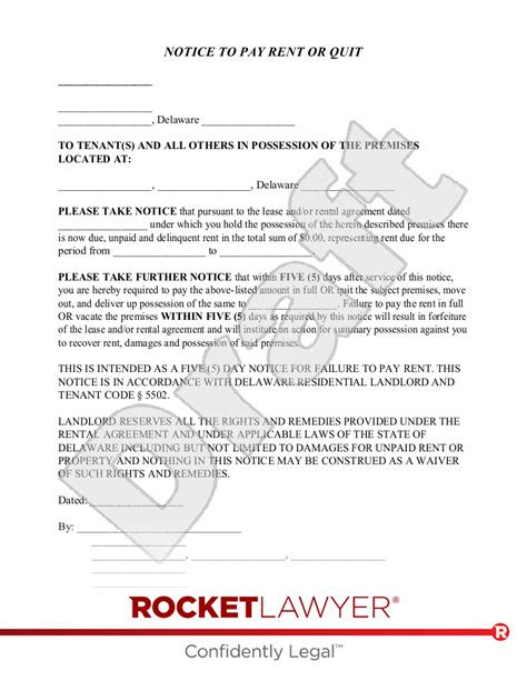 Delaware Eviction Notice Template Example