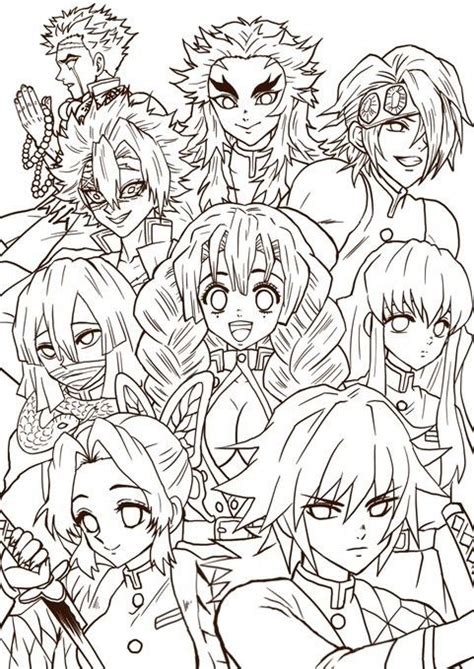 Demon Slayer group coloring page