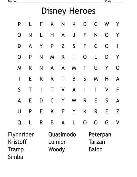 Disney Heroes Word Search