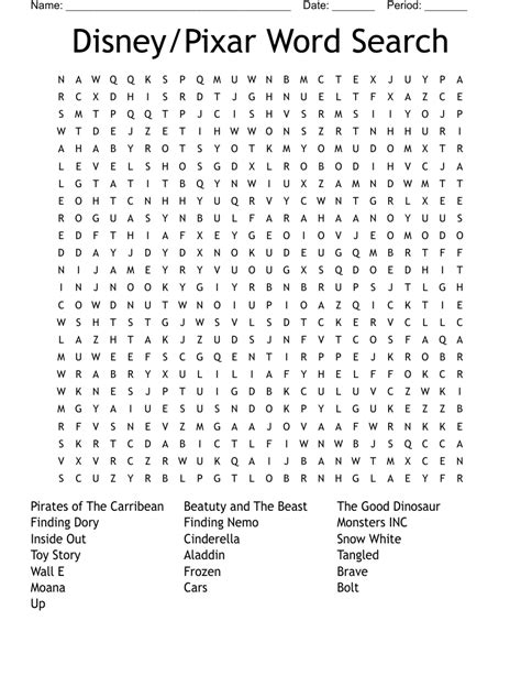 Disney Pixar Word Search