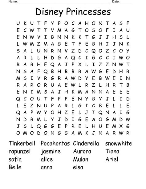 Disney Princesses Word Search