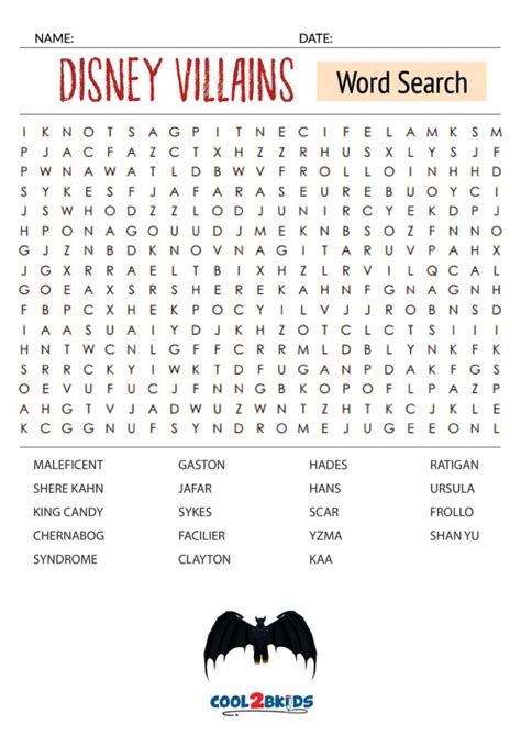 Disney Villains Word Search