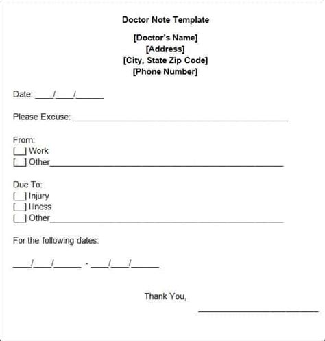 Doctor Note Template Word