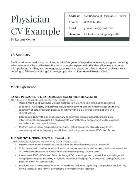 Doctor Resume Example Template