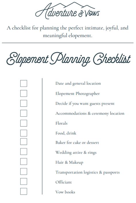 Elopement Checklist Template