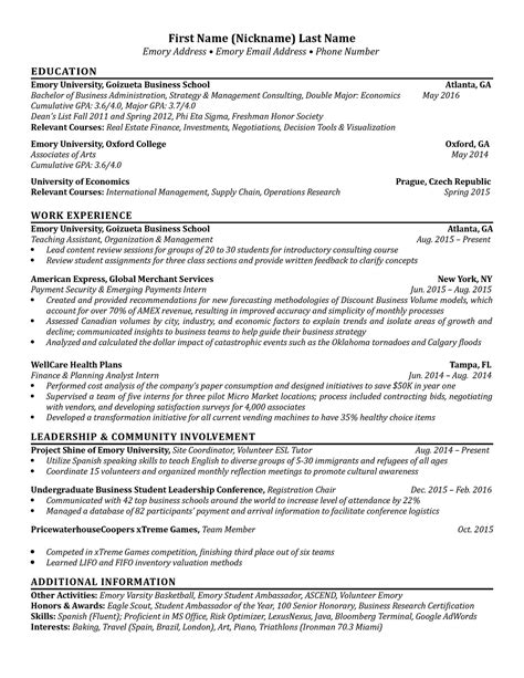 Emory Bba Resume Template Example 7