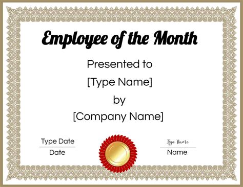 Employee of the Month certificate template