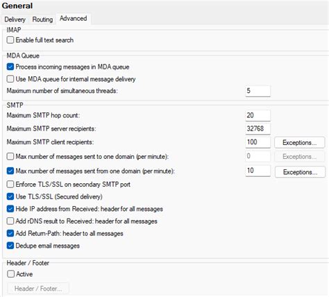 Emu Mail Service Settings