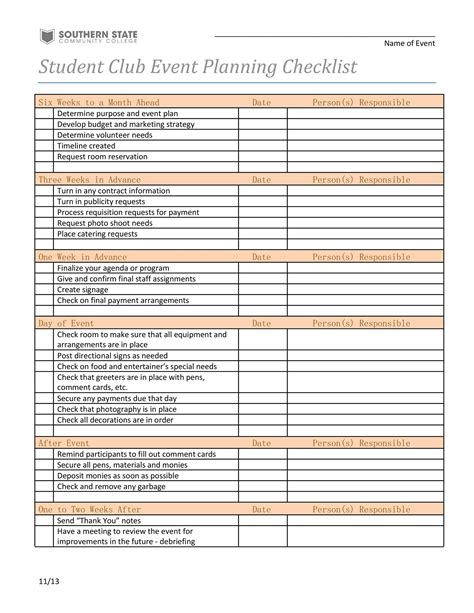 Event Planning Sheets