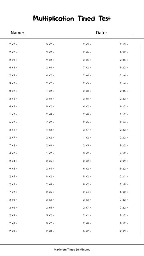 Examples of Multiplication Timed Tests