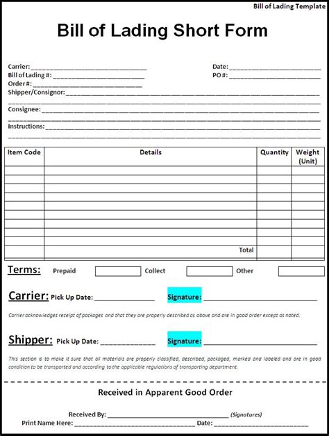 Excel BOL Template