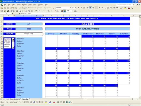 Description of Excel Booking Calendar For Events