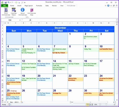 Excel Calendar Template Example