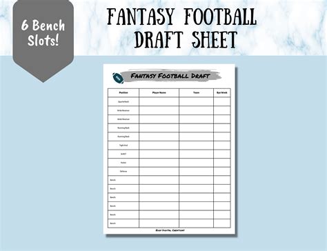 Fantasy Football Draft Sheet Printable