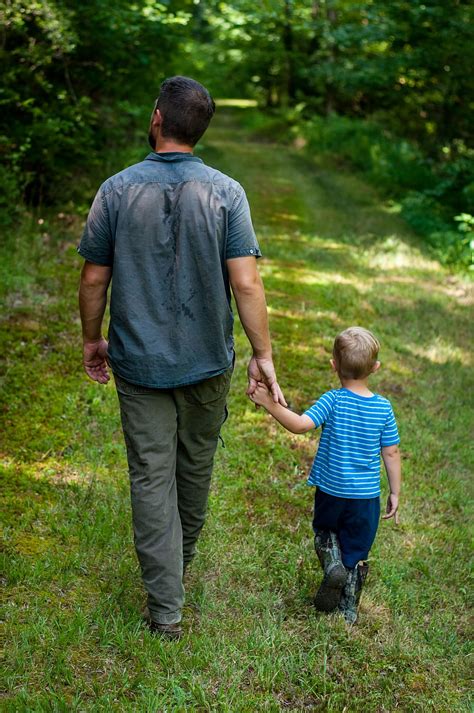 Father and son walking