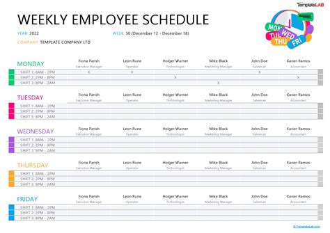 Flexible Employee Schedule Template